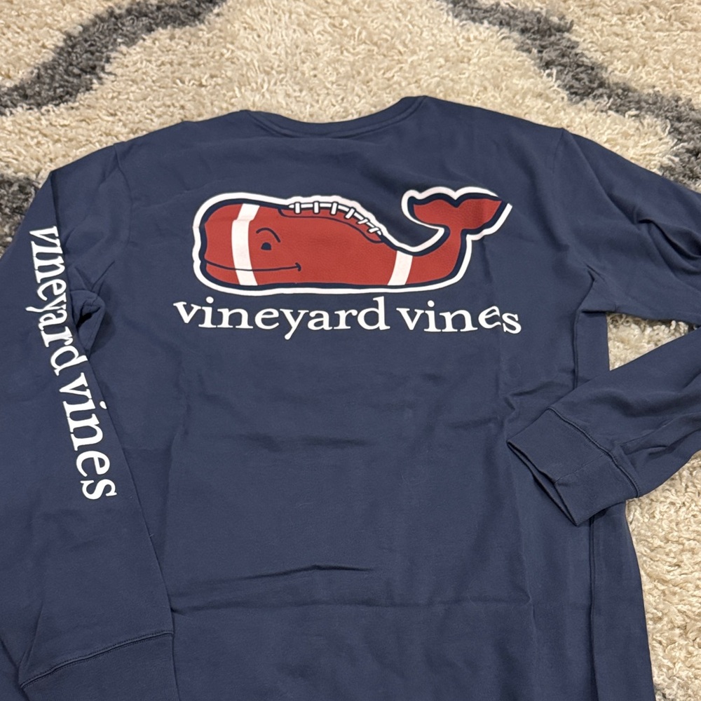 Vineyard Vines Blue Long Sleeve with Red Whale Graphic